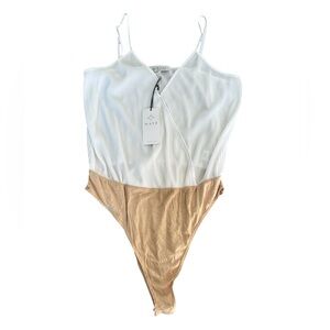 Wayf satin ribbed bodysuit L NEW